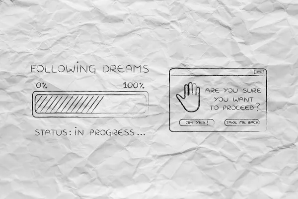 Following dreams progress bar loading and pop-up are you sure — Stock Photo, Image