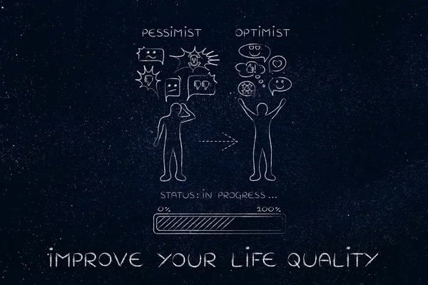 From pessimist to optimist: man changing reaction — Zdjęcie stockowe