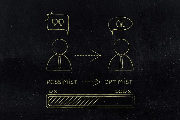 Business man går från pessimist till optimist — Stockfoto