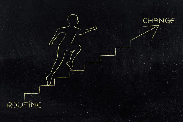 Routine or change, man climbing stairs metaphor — Stock Photo, Image