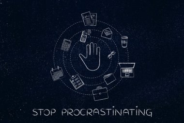 Office nesneleri iplik tarafından çevrili bir Dur jest yapma hakkını