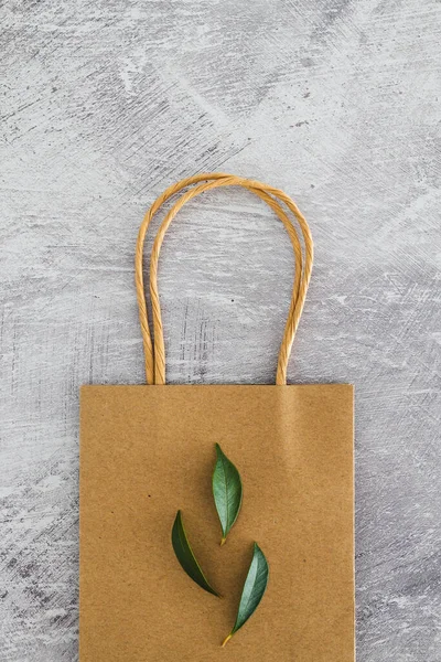 Sustainable Consumer Choices Environment Shopping Bag Leaves Minimalist Concreete Background — Stock Photo, Image