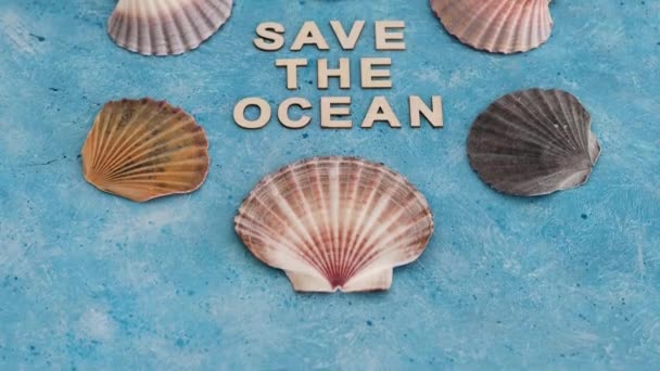 Agir Para Mudança Climática Salvar Texto Oceano Terreno Azul Cercado — Vídeo de Stock