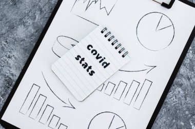 Covid-19 virüs salgınından sonraki yaşam kavramsal görüntüler, grafik ve Covid istatistikleri içeren pano