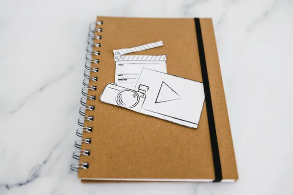 Planning Content Social Media Conceptual Image Notebook Photo Video Icon — Stock Photo, Image