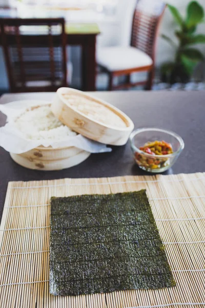 Sehat Tanaman Berbasis Konsep Resep Makanan Buatan Sendiri Sushi Vegan — Stok Foto