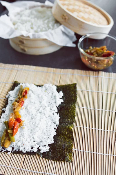 Sano Concetto Ricette Alimentari Base Vegetale Sushi Vegano Fatto Casa — Foto Stock