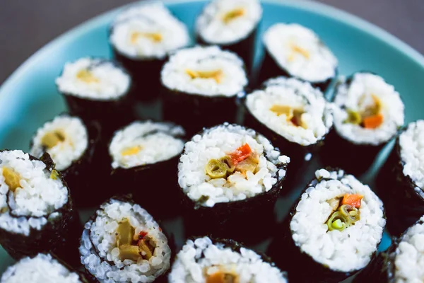 Hälsosam Växtbaserad Mat Recept Koncept Hemlagad Vegan Sushi Med Stekt — Stockfoto