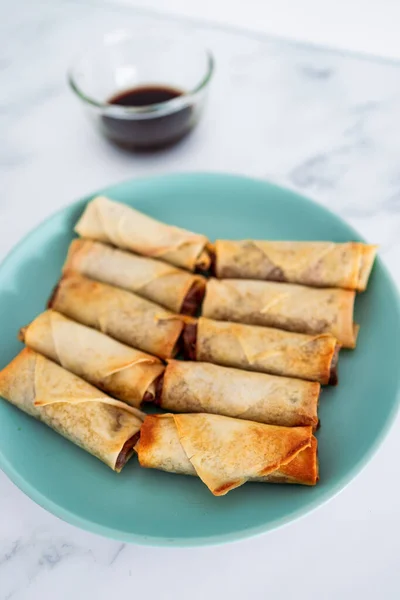 Healthy Plant Based Food Recipes Concept Vegan Homemade Spring Rolls — Stock Photo, Image