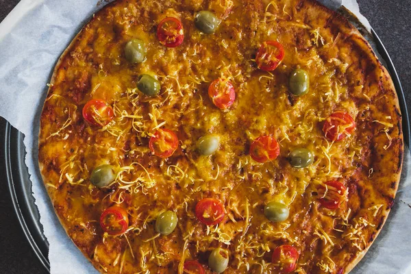 Conceito Saudável Receitas Alimentos Base Plantas Pizza Flatbread Vegan Com — Fotografia de Stock