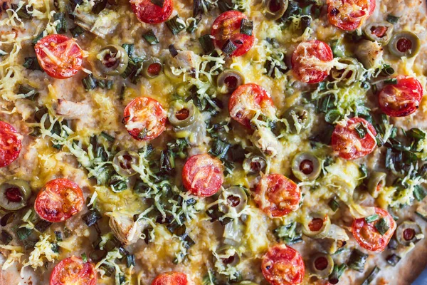 Conceito Saudável Receitas Alimentos Base Plantas Pizza Flatbread Vegan Com — Fotografia de Stock