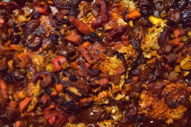 Vejetaryen rosto, bitkisel kabaklı köfte soğan, Akdeniz sebzesi, sağlıklı bitki temelli yemek tarifleri.