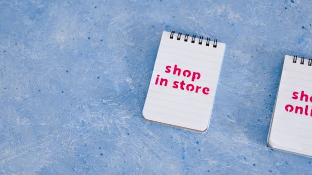 Shop Store Shop Textos Línea Bloc Notas Competencia Industria Minorista — Vídeos de Stock