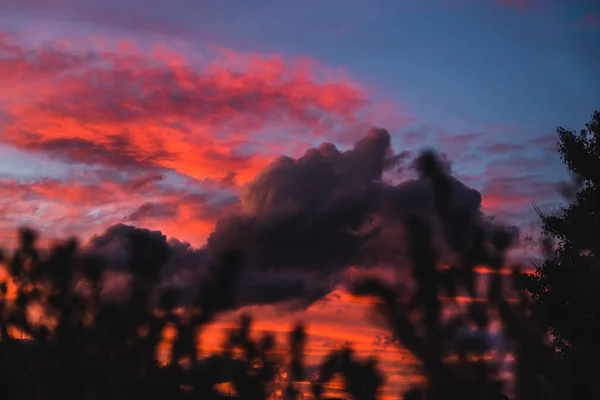 Majestueux Coucher Soleil Rose Sur Les Montagnes Avec Des Silhouettes — Photo