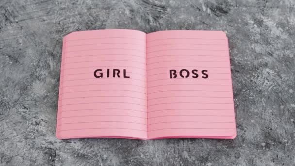 Women Owned Business Tag Girl Boss Text Pink Notepad Supporting — Stock Video