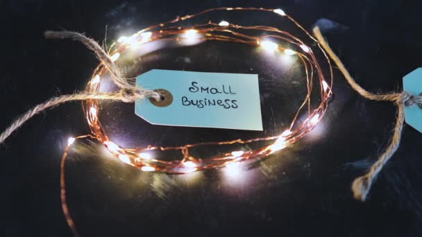 Product Tags Small Business Big Brand Texts Fairy Lights Small — Stock Video