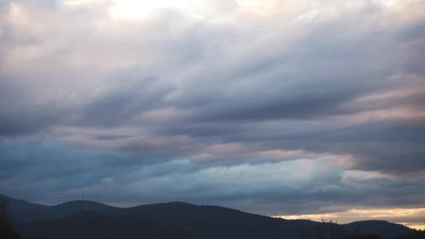 Timelapse Dusk Sunset Clouds Mountains Shot Tasmania Australia Winter — Stok video