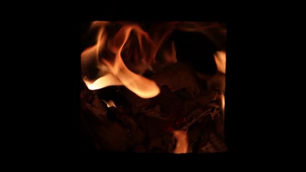 Foc Confortabil Iarnă Aer Liber Flăcări Frumoase Arzând Lemn Carton — Videoclip de stoc