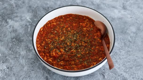 Vegan Bolognese Ριζότο Φακές Και Υφή Φυτικής Πρωτεΐνης Υγιεινές Φυτικές — Αρχείο Βίντεο