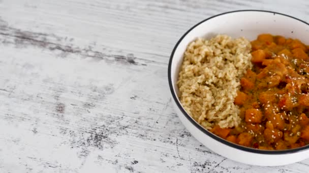 Zucca Vegana Bel Pepe Curry Con Riso Integrale Ricette Alimentari — Video Stock