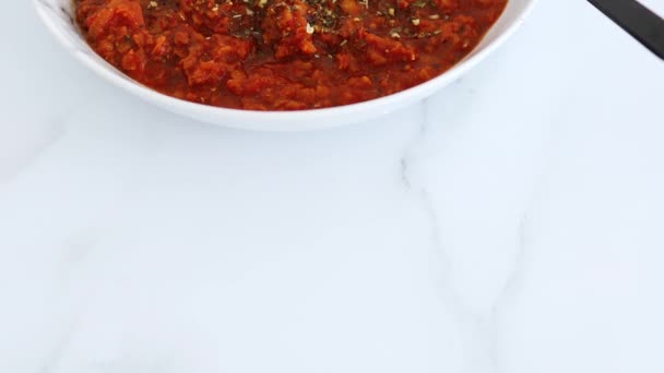 Salsa Boloñesa Vegana Con Lentejas Rojas Proteína Vegetal Texturizada Recetas — Vídeos de Stock