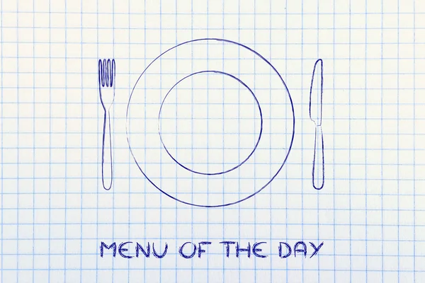 Vidlička a nůž, interiéry restaurace: denní menu — Stock fotografie