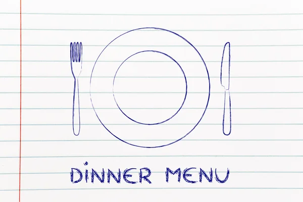 Πηρούνι και μαχαίρι, εστιατόριο με θέμα το σχεδιασμό: μενού της ημέρας — Φωτογραφία Αρχείου