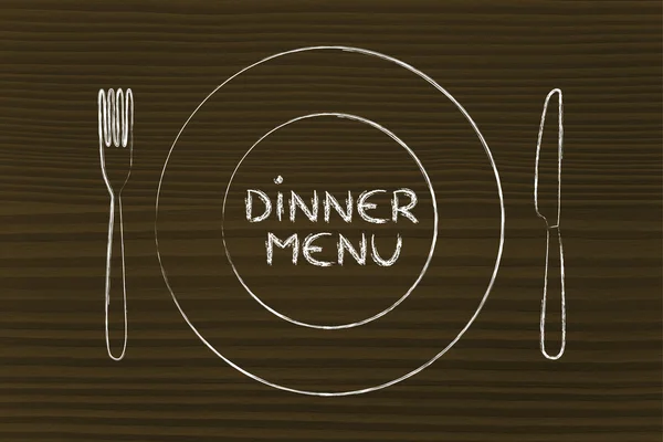 Tenedor y cuchillo, restaurante de diseño temático: menú del día — Foto de Stock