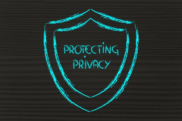 Shield for internet security and the risks for confidential information — Stock Photo, Image