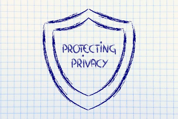 Shield for internet security and the risks for confidential information — Stock Photo, Image