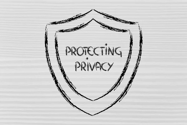 Shield for internet security and the risks for confidential information — Stock Photo, Image