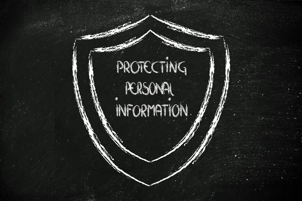 Shield for internet security and the risks for confidential information — Stock Photo, Image