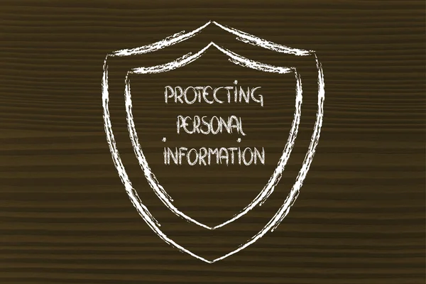 Schutzschild für die Internetsicherheit und die Risiken vertraulicher Informationen — Stockfoto