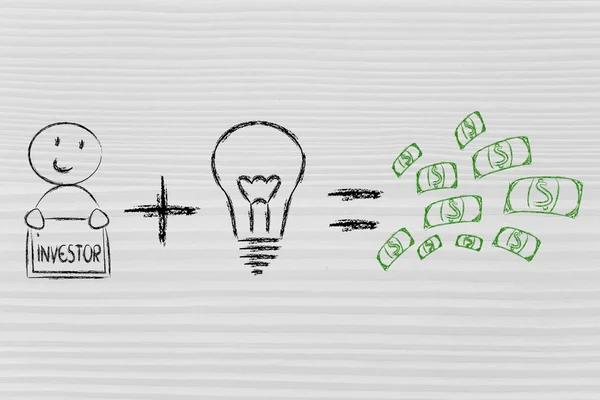 Fórmula para el éxito: inversor más ideas es igual a beneficios — Foto de Stock