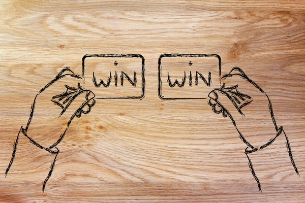 Hands exchanging Win Win solutions — Stock Photo, Image