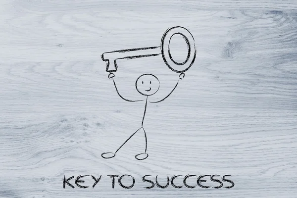 Homem segurando chave de grandes dimensões, metáfora da chave para o sucesso — Fotografia de Stock
