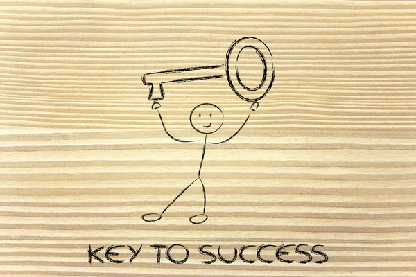 Man holding oversized key, metaphor of key to success — Stock Photo, Image