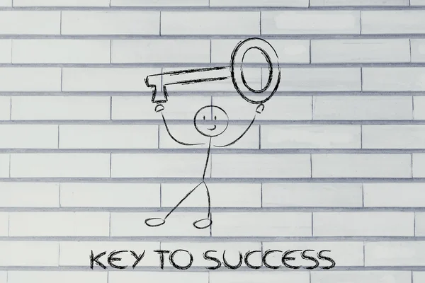 Uomo con chiave sovradimensionata, metafora della chiave del successo — Foto Stock