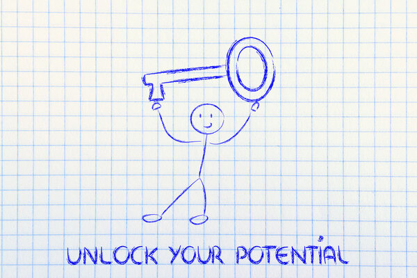 Человек, держащий ключ, раскрывает свой потенциал
