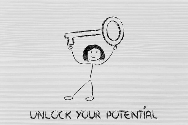 девушка, держа в руках ключ, раскрывает свой потенциал
