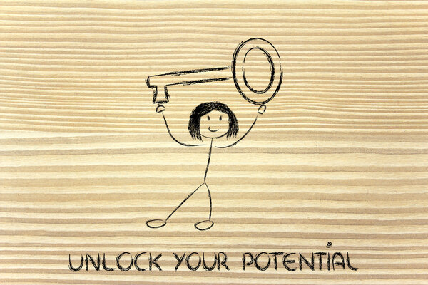 девушка, держа в руках ключ, раскрывает свой потенциал
