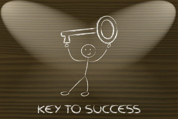 成功への鍵のメタファーの特大の鍵を保持している男 — ストック写真