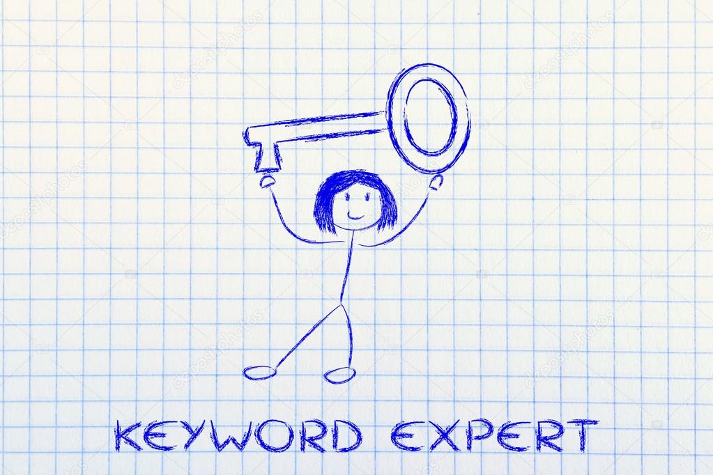 girl holding oversized key, keyword expert