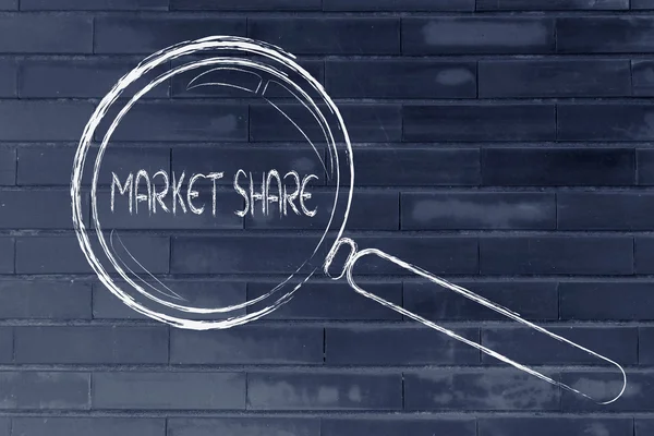 Magnifying glass, focusing on market share — Stock Photo, Image