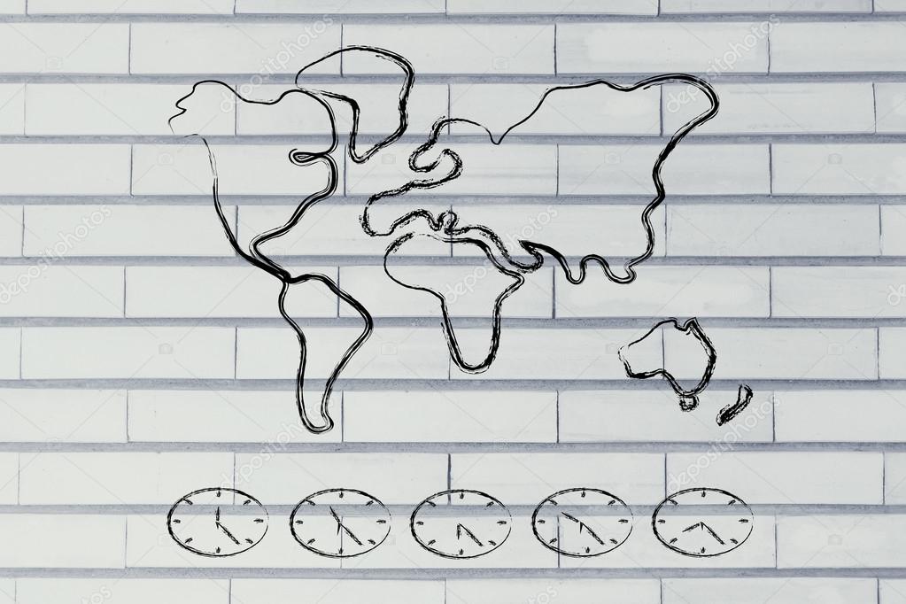 Monde Carte Et Fuseau Horaire Horloges Affaires Mondialise
