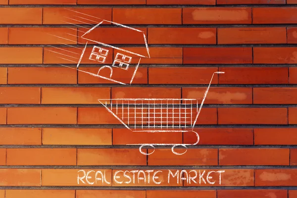 Real estate market,  house into shopping cart — Stock Photo, Image