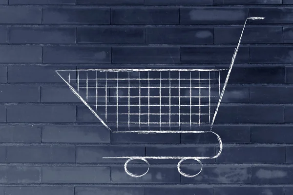 Alışveriş sepeti, pazarlama teknikleri ve strateji sembolü — Stok fotoğraf