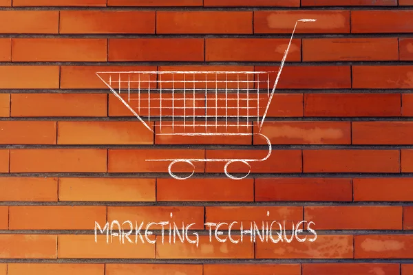 Shopping cart, symbol of marketing techniques and strategy — Stock Photo, Image