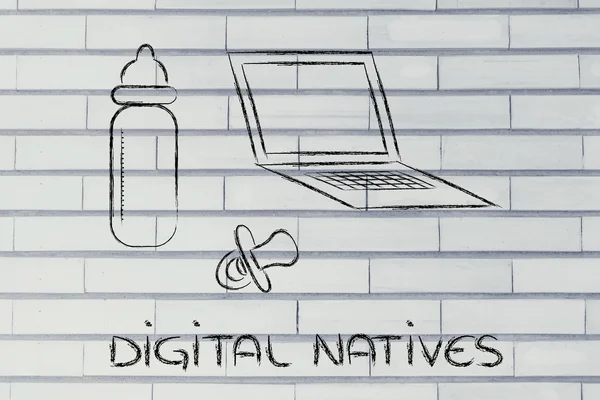 Digital natives: funny design with laptop — Stock Photo, Image