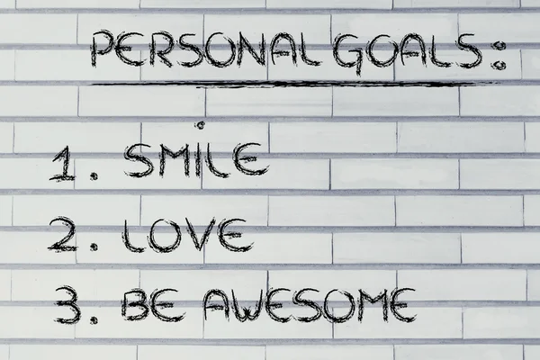 Lista de objetivos personales: sonreír, amar y ser impresionante — Foto de Stock